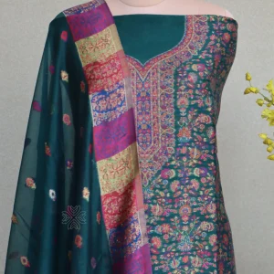 Green Kani Silk Linen Suit with Zari